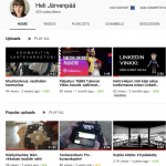 Kuvakaappauskuva Heli Järvenpään Youtube kanavan etusivusta
